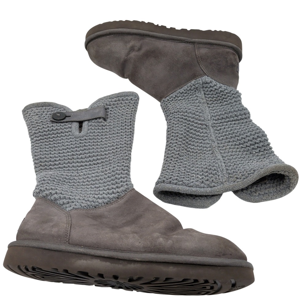 UGG Shaina Cardy Grey Knit Suede Mid Calf Boots Womens 10 1012534